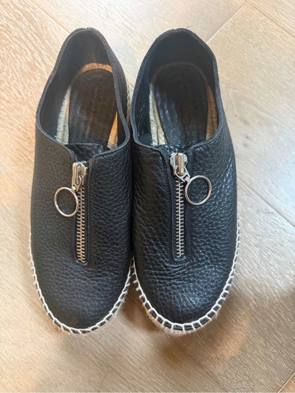 Alexander Wang Black Leather Zip-Front Espadrille Slip-Ons